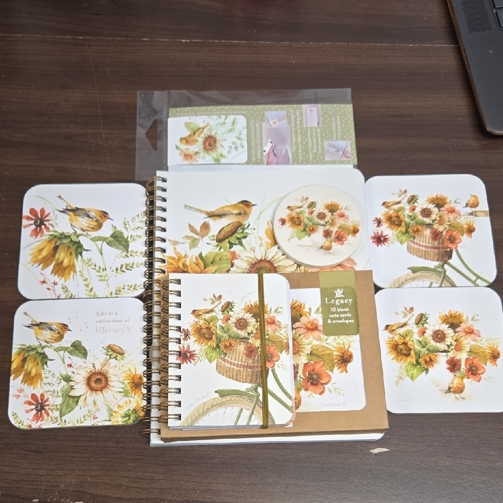 Legacy Publishing Floral Bird Print Stationary and Coaster Set
